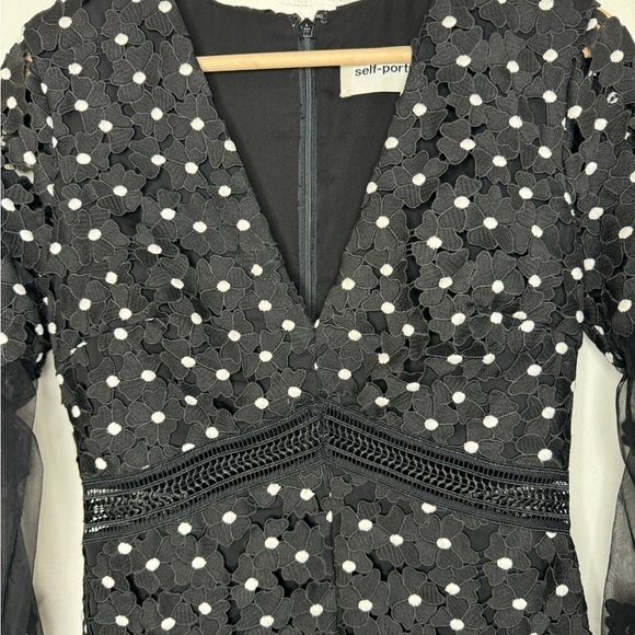 SELF-PORTRAIT Black Daisy Dot Lace Jumpsuit size 6 - Picture 12 of 14
